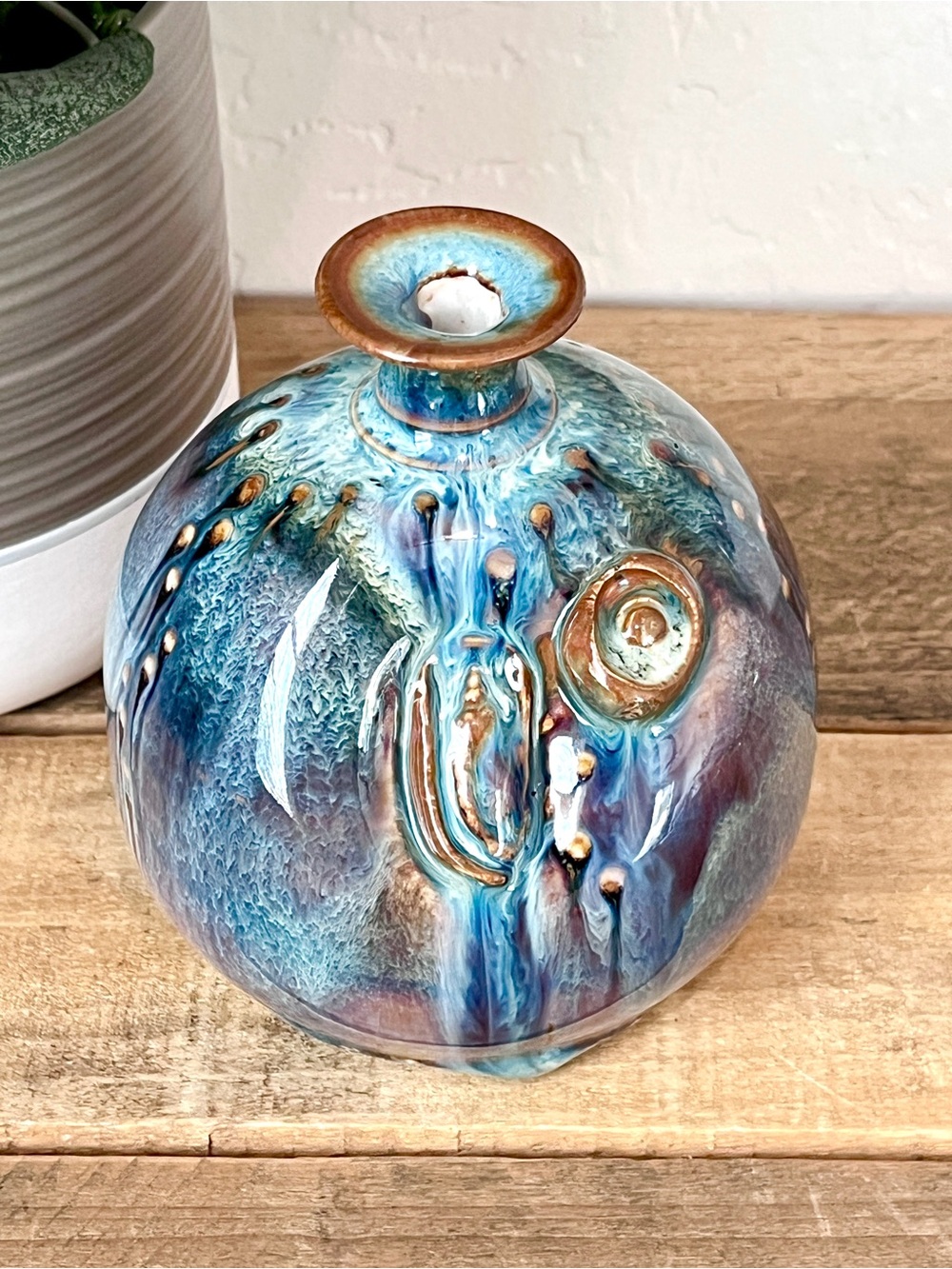 Garnier Studio Art Pottery Signed Clay Bowl Dish Drip Glaze Vintage 4x4